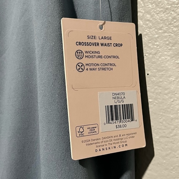DANSKIN-NWT Light Blue Cross Waist High Rise Leggings Size L - Picture 4 of 5